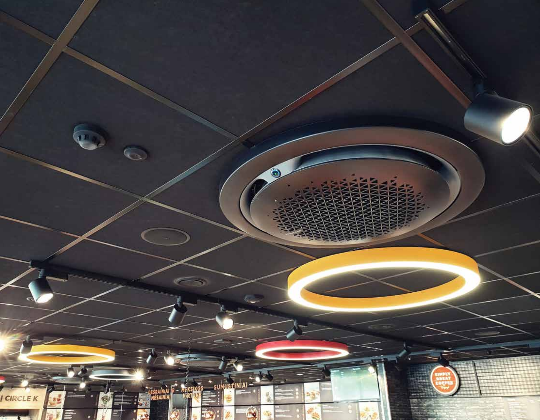 Commercial ceiling cassettes in a café